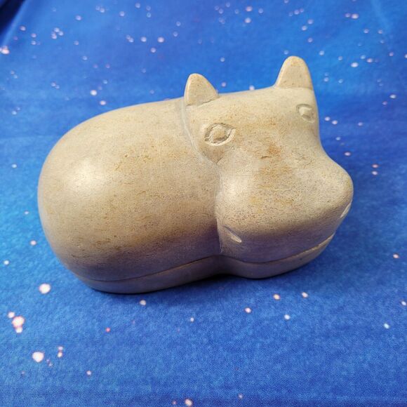 Hippo Carved Soapstone Trinket Box 5" Long - Picture 1 of 15